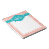 ピンクホワイトマーブルパターンティール（緑がかった色）モノグラム ノートパッド (アングル)