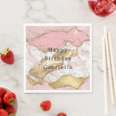 ピンクホワイトマーブル金ゴールドグリッター スタンダードランチョンナプキン (インサイチュ)