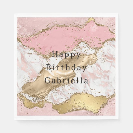 ピンクホワイトマーブル金ゴールドグリッター スタンダードランチョンナプキン (正面)