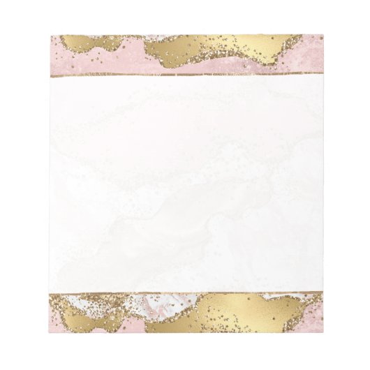 ピンクホワイトマーブル金ゴールドグリッター ノートパッド (正面)