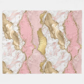 ピンクホワイトマーブル金ゴールドグリッター フリースブランケット (正面(横))