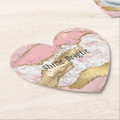 ピンクホワイトマーブル金ゴールドグリッター ペーパーコースター (アングル)