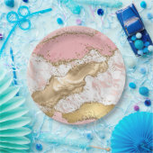 ピンクホワイトマーブル金ゴールドグリッター ペーパープレート (パーティー)