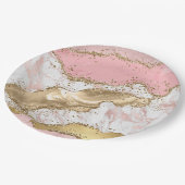 ピンクホワイトマーブル金ゴールドグリッター ペーパープレート (アングル)