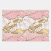 ピンクホワイトマーブル金ゴールドグリッター ラッピングペーパーシート (正面)