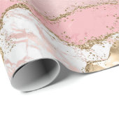 ピンクホワイトマーブル金ゴールドグリッター ラッピングペーパー (ロールコーナー)