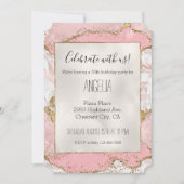 ピンクホワイトマーブル金ゴールドグリッター 招待状 (正面)