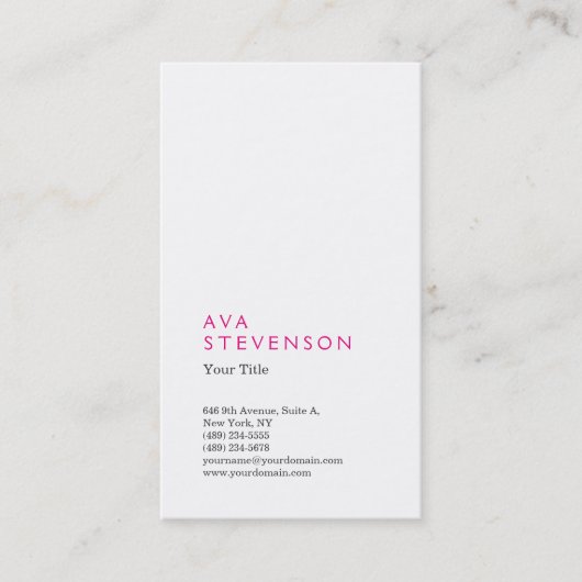 ピンクホワイトミニマリストプレーンモダンプロフェッショナル 名刺 (正面)