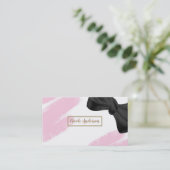 ピンクホワイトモダン金ゴールドミニマルピンクブラシ&ボウ 名刺 (スタンド正面)