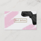 ピンクホワイトモダン金ゴールドミニマルピンクブラシ&ボウ 名刺 (正面)