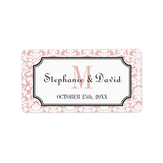 ピンクホワイトモノグラムダマスクフレーム結婚式の引き出物ラベル ラベル (正面)