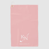 ピンクホワイトモノグラムネームクラシックイニシャル ゴルフタオル (正面)
