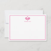 ピンクホワイトモノグラムパーソナライズされたピックボール サンキューカード (正面)