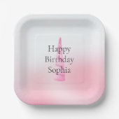 ピンクホワイトユニコーン誕生日 ペーパープレート (正面)