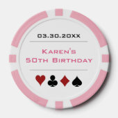 ピンクホワイトラスベガスカジノトランプのポーカーチップ誕生日 ポーカーチップ (正面)