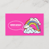 ピンクホワイトレインボーイラストレーション幼稚園先生 名刺 (正面)