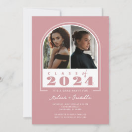 ピンクホワイトレトロアーチフォト卒業パーティー 招待状