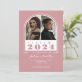 ピンクホワイトレトロアーチフォト卒業パーティー 招待状 (スタンド正面)