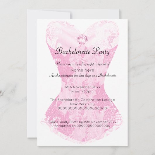 ピンクホワイトレースコルセットバチェロレッテ招待状 招待状 (正面)