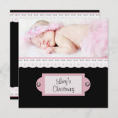 ピンクホワイトレースピンクブラックガールフォト《キリスト教》洗礼式や命名式 招待状 (正面/裏面)