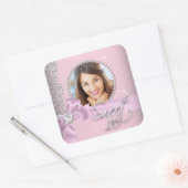 ピンクホワイトレースSweet sixteen甘い16写真 スクエアシール (封筒)