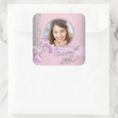 ピンクホワイトレースSweet sixteen甘い16写真 スクエアシール (バッグ)