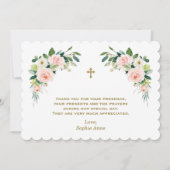 ピンクホワイトローズガール1stバースデーバプテスマ サンキューカード (裏面)