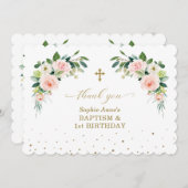 ピンクホワイトローズガール1stバースデーバプテスマ サンキューカード (正面/裏面)