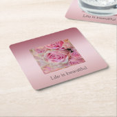 ピンクホワイトローズビューティフルモーメント スクエアペーパーコースター (アングル)