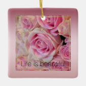 ピンクホワイトローズビューティフルモーメント セラミックオーナメント (正面)