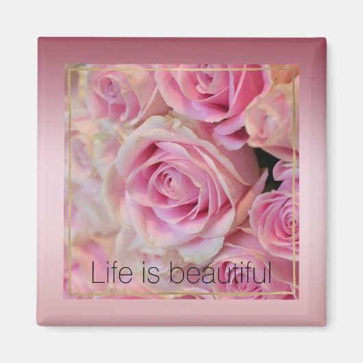 ピンクホワイトローズビューティフルモーメント マグネット (正面)