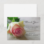 ピンクホワイトローズフォトフローラ悔やみや弔慰 サンキューカード (正面/裏面)