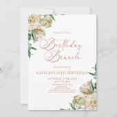 ピンクホワイトローズフラワーズ誕生日ブランチパーティー 招待状 (正面)