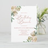 ピンクホワイトローズフラワーズ誕生日ブランチパーティー 招待状 (スタンド正面)