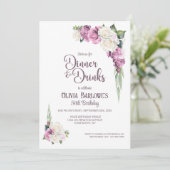 ピンクホワイトローズフローラディナーアンドドリンク誕生日 招待状 (スタンド正面)