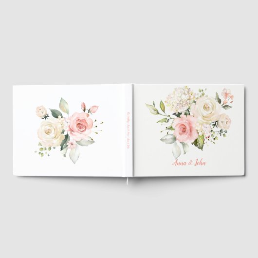 ピンクホワイトローズホワイトアジサイ結婚ズグリーン ゲストブック (全面)