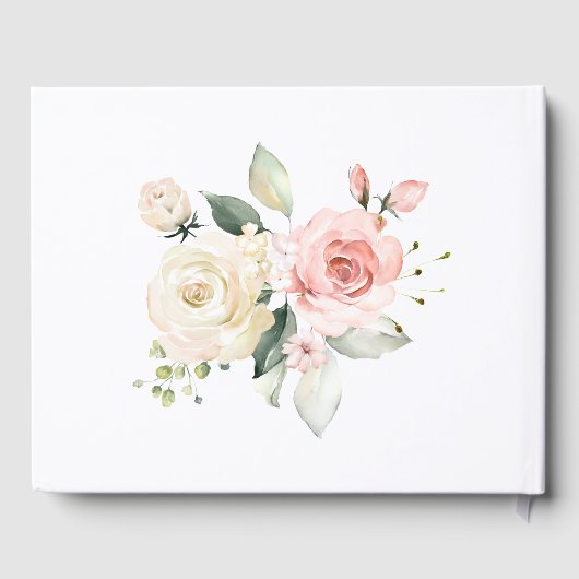 ピンクホワイトローズホワイトアジサイ結婚ズグリーン ゲストブック (裏面)