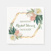 ピンクホワイトローズ花模様幾何学的ブライダルシャワー スタンダードカクテルナプキン (正面)