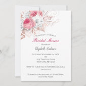 ピンクホワイトローズ金ゴールドフローラトレンディーブライダルシャワー 招待状 (正面)