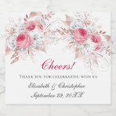 ピンクホワイトローズ金ゴールドフローラ結婚トレンディー スパークリングワインラベル (シングルラベル)