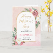 ピンクホワイトローゼオーキッドハッピーマザーズデイ継母 カード (黄色い花)