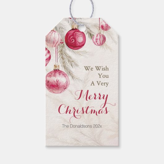 ピンクホワイトヴィンテージオーナメントクリスマス ギフトタグ (正面)