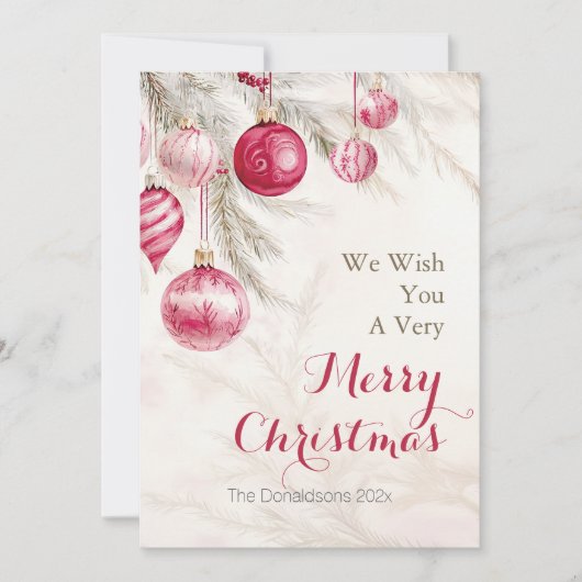 ピンクホワイトヴィンテージオーナメントクリスマス シーズンカード (正面)