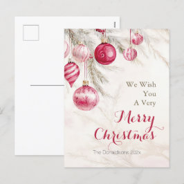 ピンクホワイトヴィンテージオーナメントクリスマス シーズンポストカード