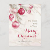 ピンクホワイトヴィンテージオーナメントクリスマス シーズンポストカード (正面)