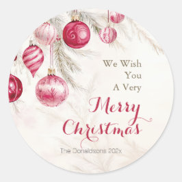 ピンクホワイトヴィンテージオーナメントクリスマス ラウンドシール