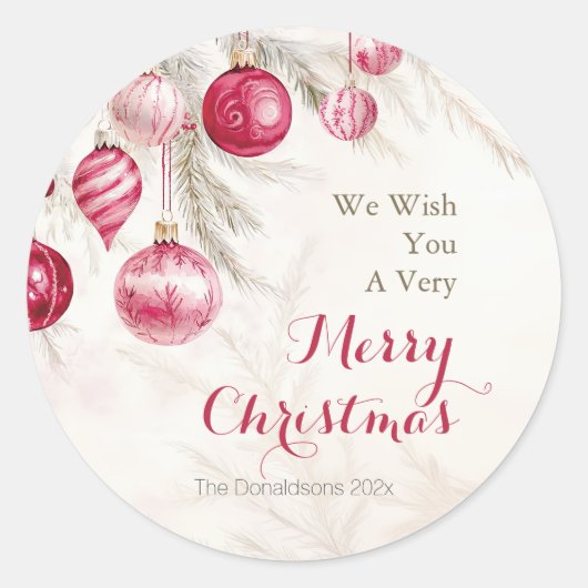 ピンクホワイトヴィンテージオーナメントクリスマス ラウンドシール (正面)