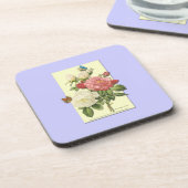 ピンクホワイトヴィンテージ植物学バラ コースター (左側)