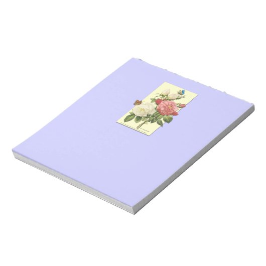 ピンクホワイトヴィンテージ植物学バラ ノートパッド (回転)