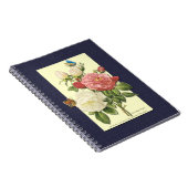 ピンクホワイトヴィンテージ植物学バラ ノートブック (右側)